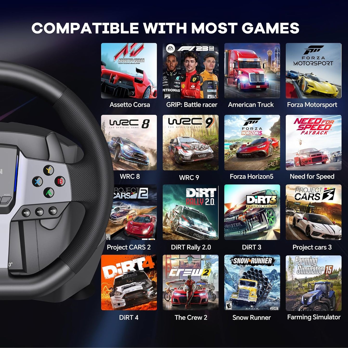 PXN V9 Racing Wheel Gen 2 for PC, Xbox One, Xbox Series X/S, PS4, PS3