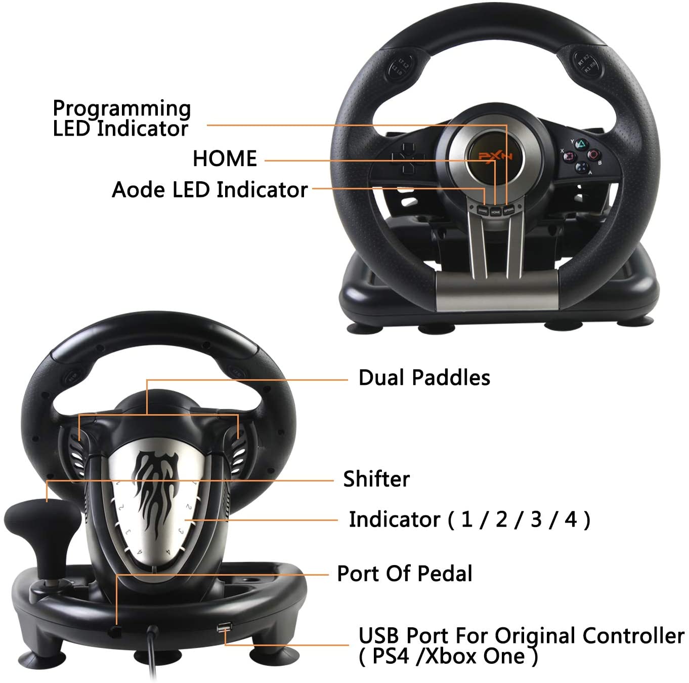 PXN-V3 Pro 180° Competition Racing Steering Wheel with Pedal. - GameStop Pakistan