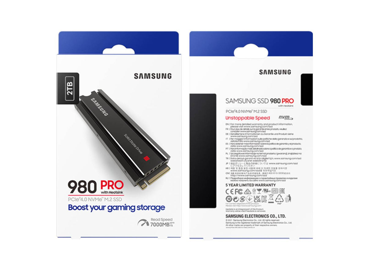 980 PRO Heatsink solid state drive with black heatsink, PCIe 4.0 NVMe M.2 SSD, 2TB capacity, gaming storage boost