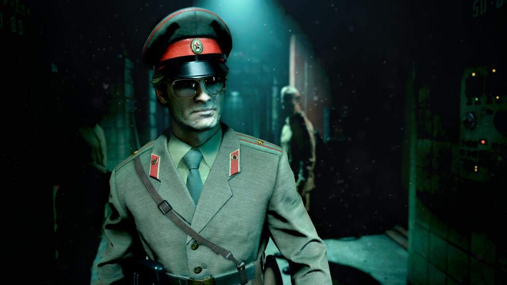Call of Duty: Black Ops Cold War game cover featuring a soldier in a green military uniform and red cap with sunglasses in a dark, industrial setting.