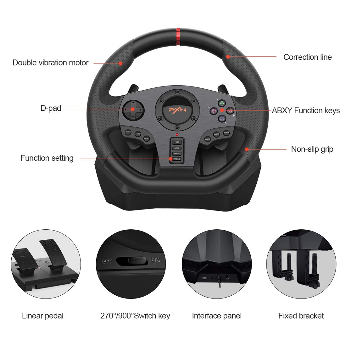 PXN V900 Gaming Steering Wheel - With Pedals and Joystick - GameStop Pakistan