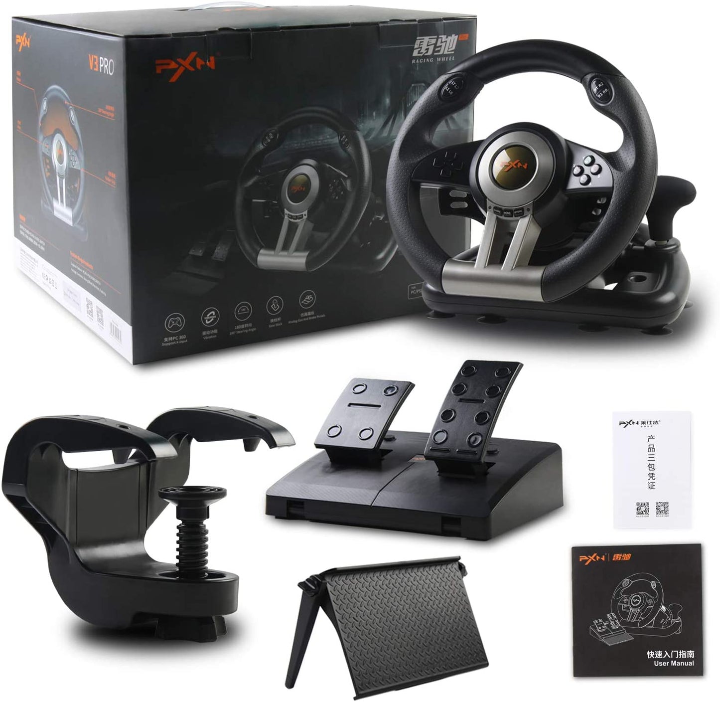 PXN-V3 Pro 180° Competition Racing Steering Wheel with Pedal. - GameStop Pakistan