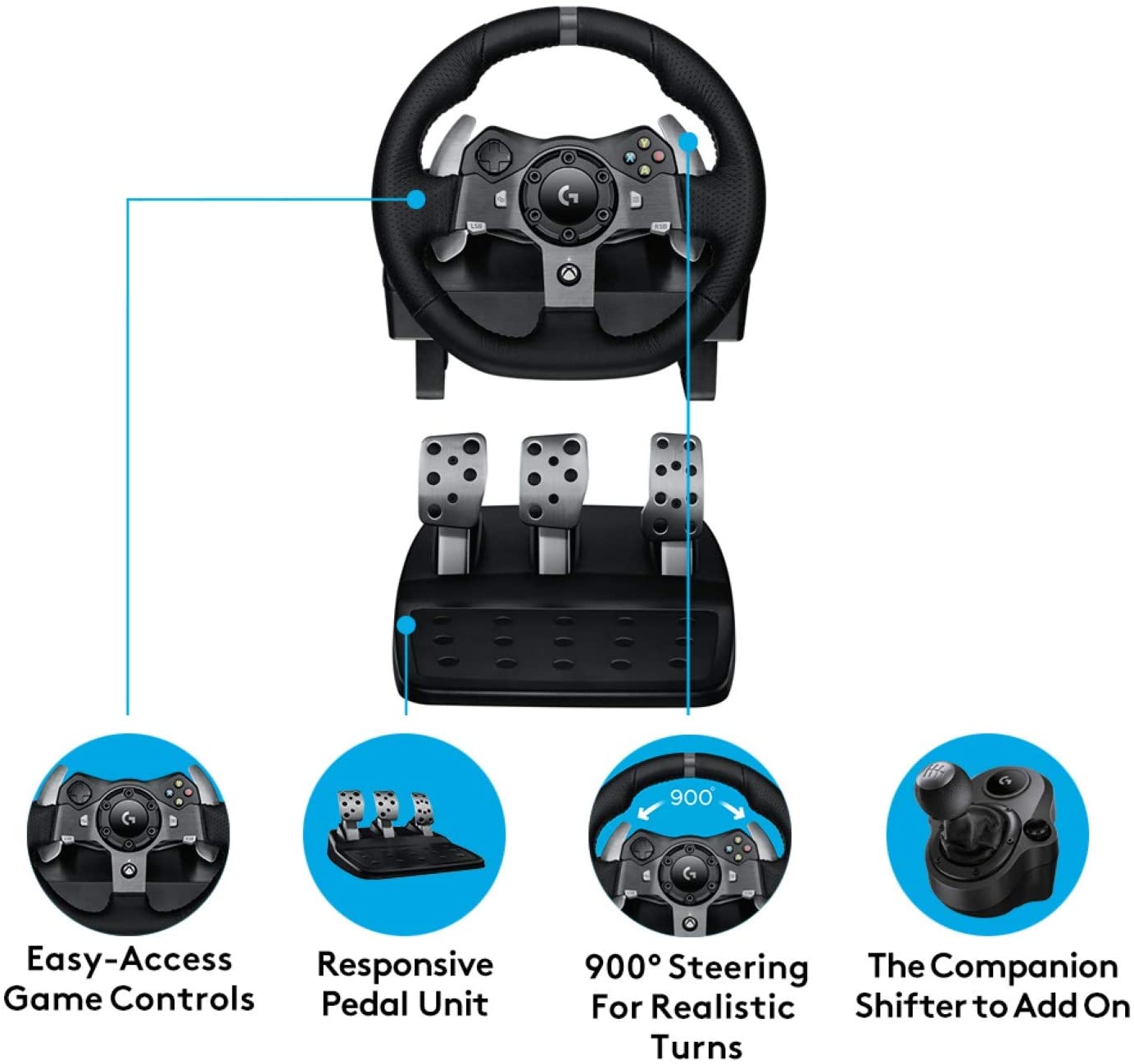 Logitech G920 Driving Force Racing Wheel with Floor Pedals, for Xbox Series X|S, Xbox One, PC, Mac - GameStop Pakistan
