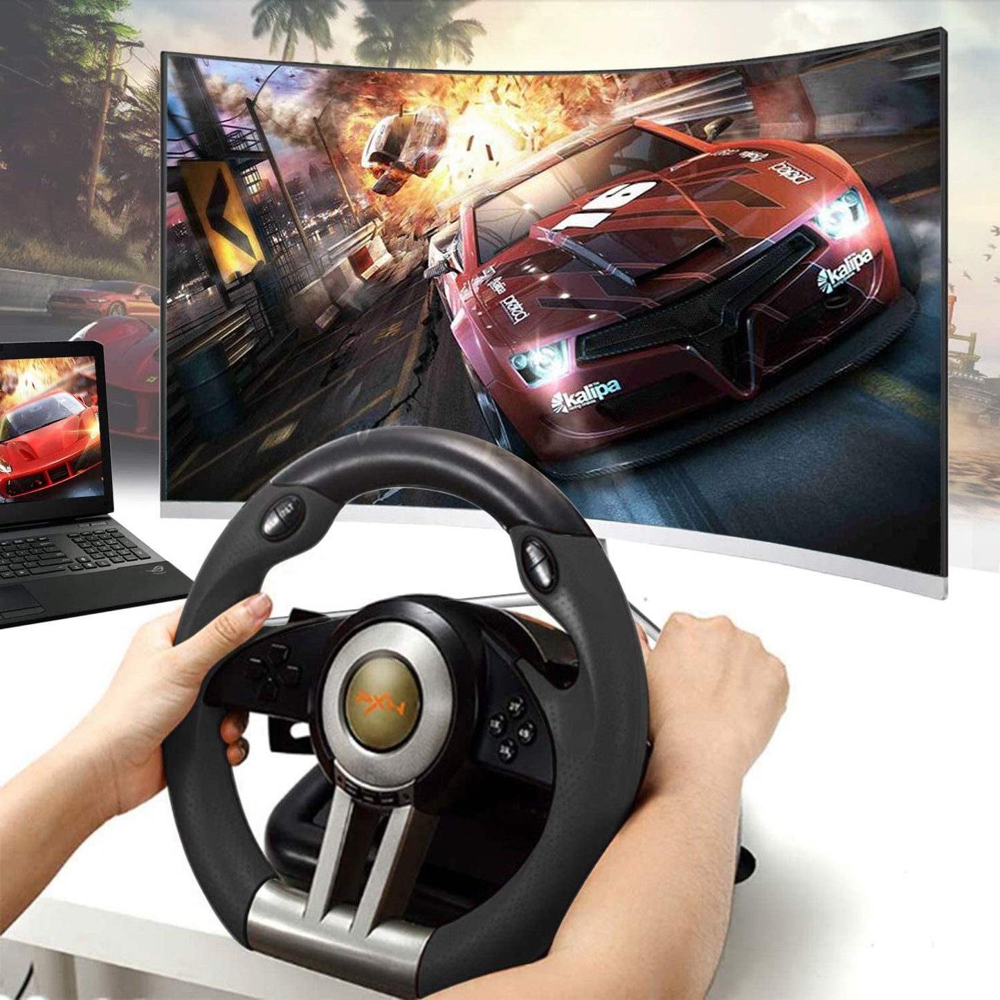 PXN-V3 Pro 180° Competition Racing Steering Wheel with Pedal. - GameStop Pakistan