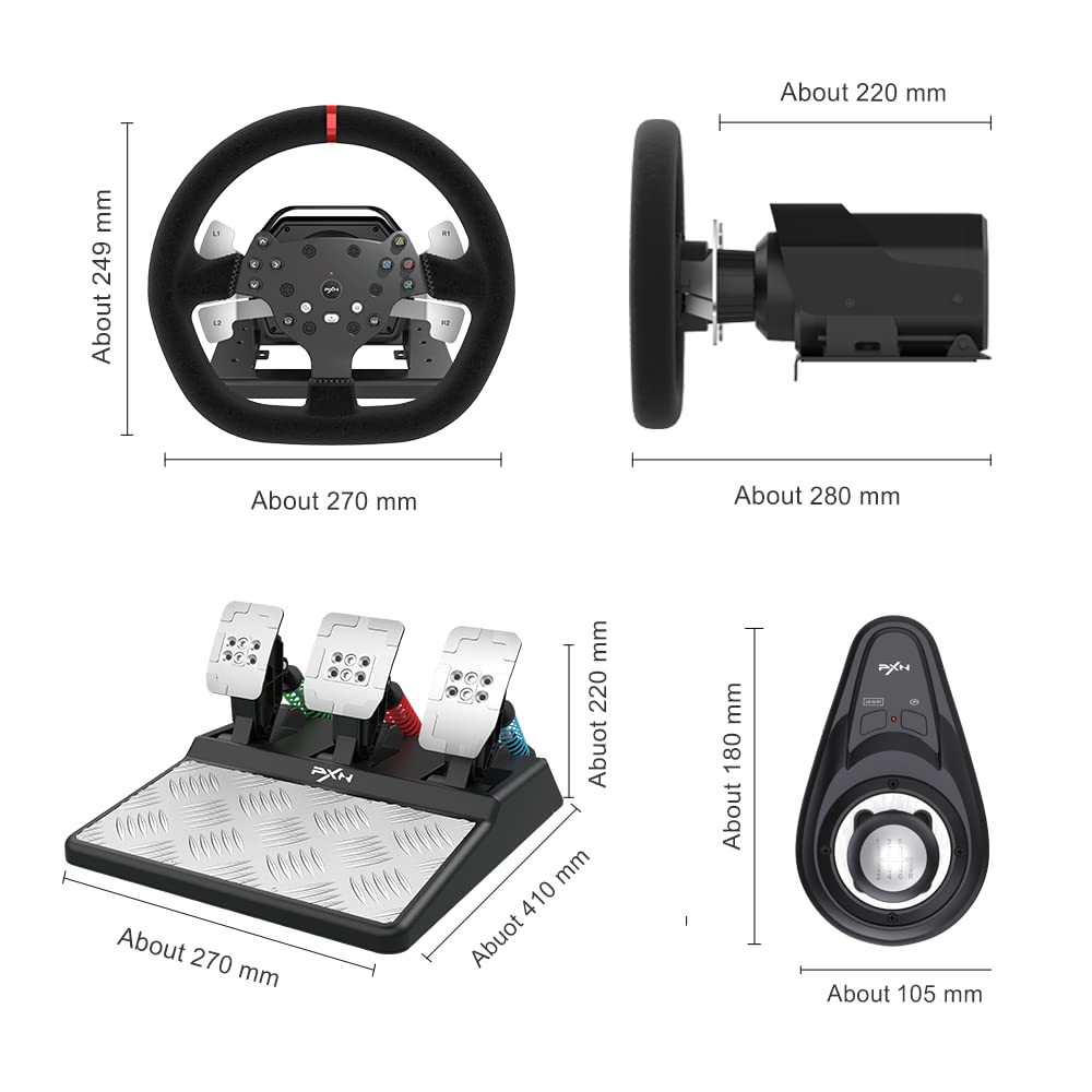 PXN V10 Force Feedback Steering Wheel for PC, Xbox One, Xbox Series X/S, PS4