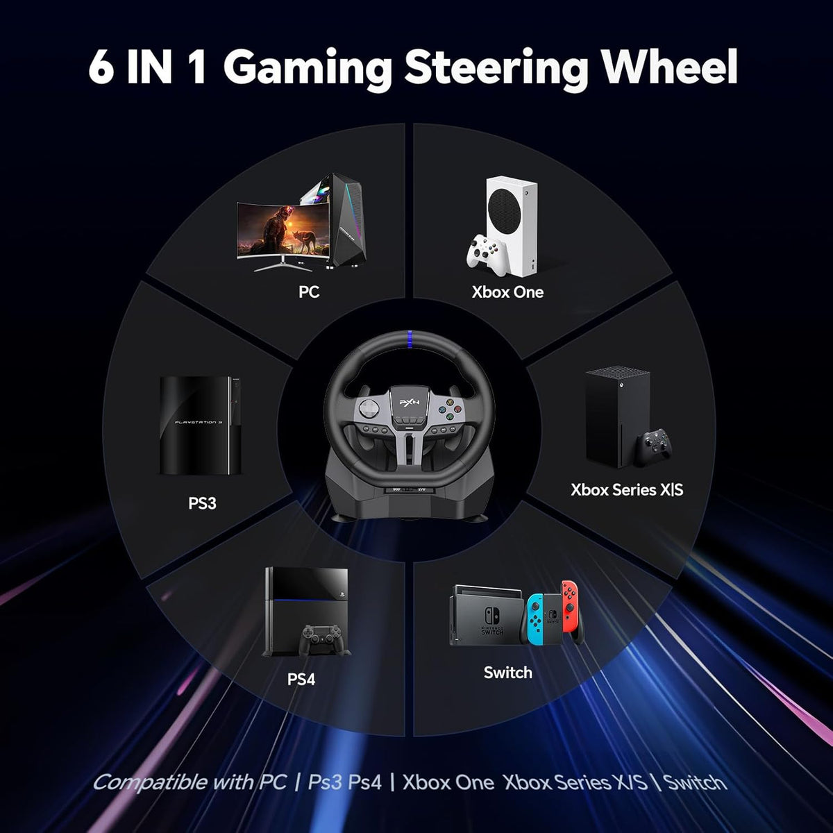 PXN V9 Racing Wheel Gen 2 for PC, Xbox One, Xbox Series X/S, PS4, PS3 ...