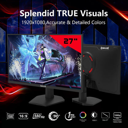 Redragon Mirror GM27X5IPS 27-inch FHD(1920 x 1080), 180Hz Refresh Rate - Black & Red