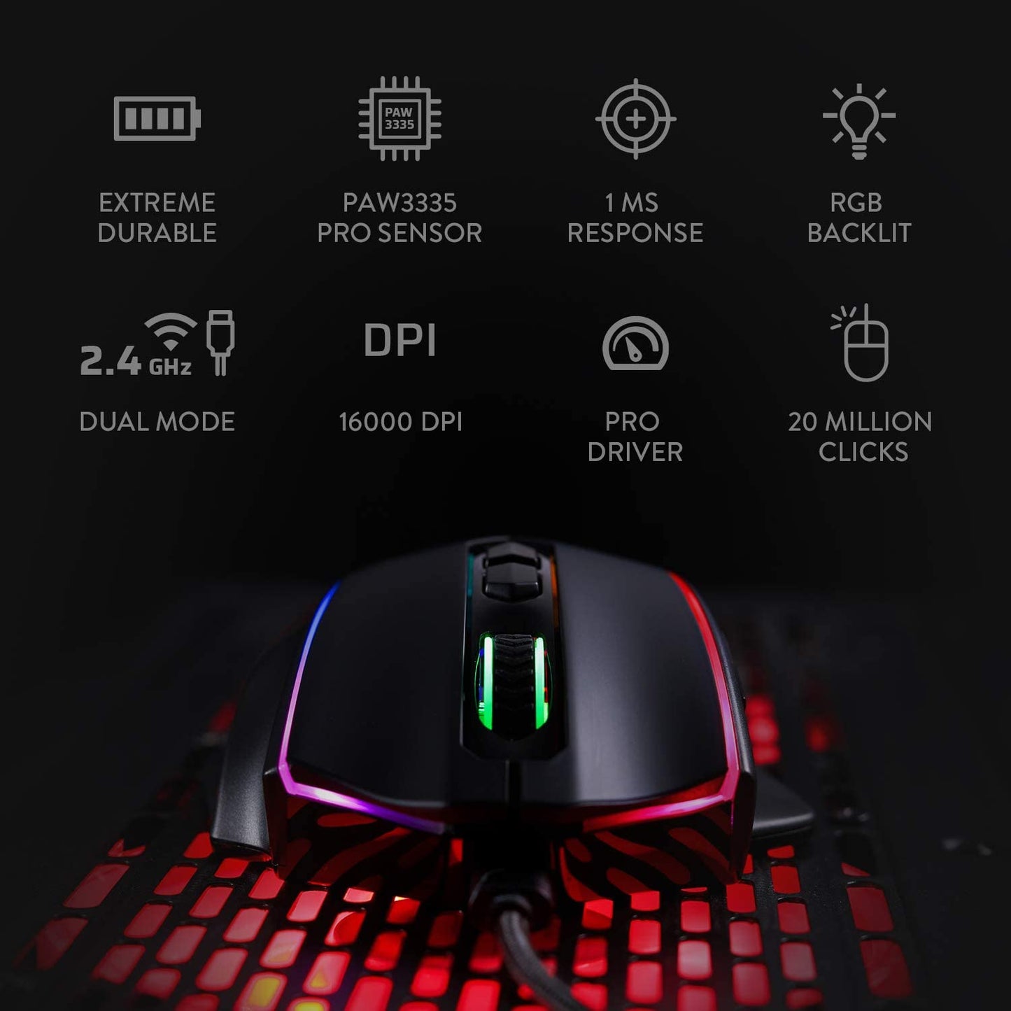 Redragon M686 Wireless Gaming Mouse 16000 DPI Gamer Mouse RGB