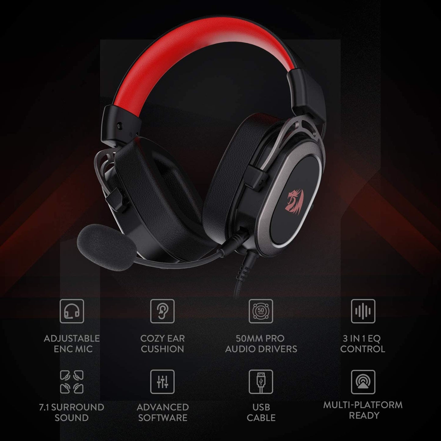 Redragon H710 Helios USB Wired Gaming Headset, 7.1 Surround Sound - GameStop Pakistan