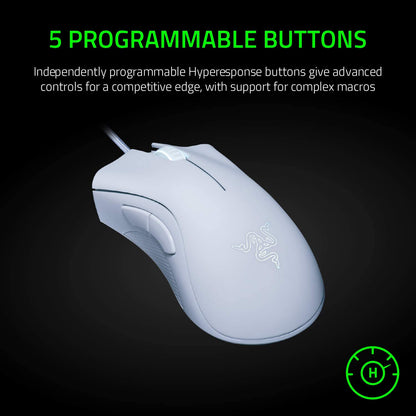 Razer DeathAdder Essential Gaming Mouse Mechanical Switches Rubber Side Grips ( Mercury White )