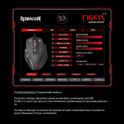 Redragon M709-1 Tiger2 Red Wired Gaming Mouse 3200 DPI