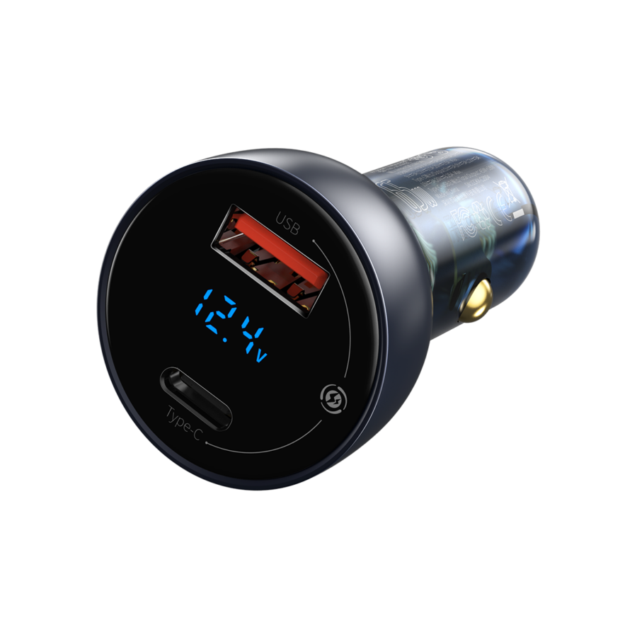 Baseus Particular Digital Display QC+PPS Dual Quick Charger Car Charger 65W Dark Gray - GameStop Pakistan